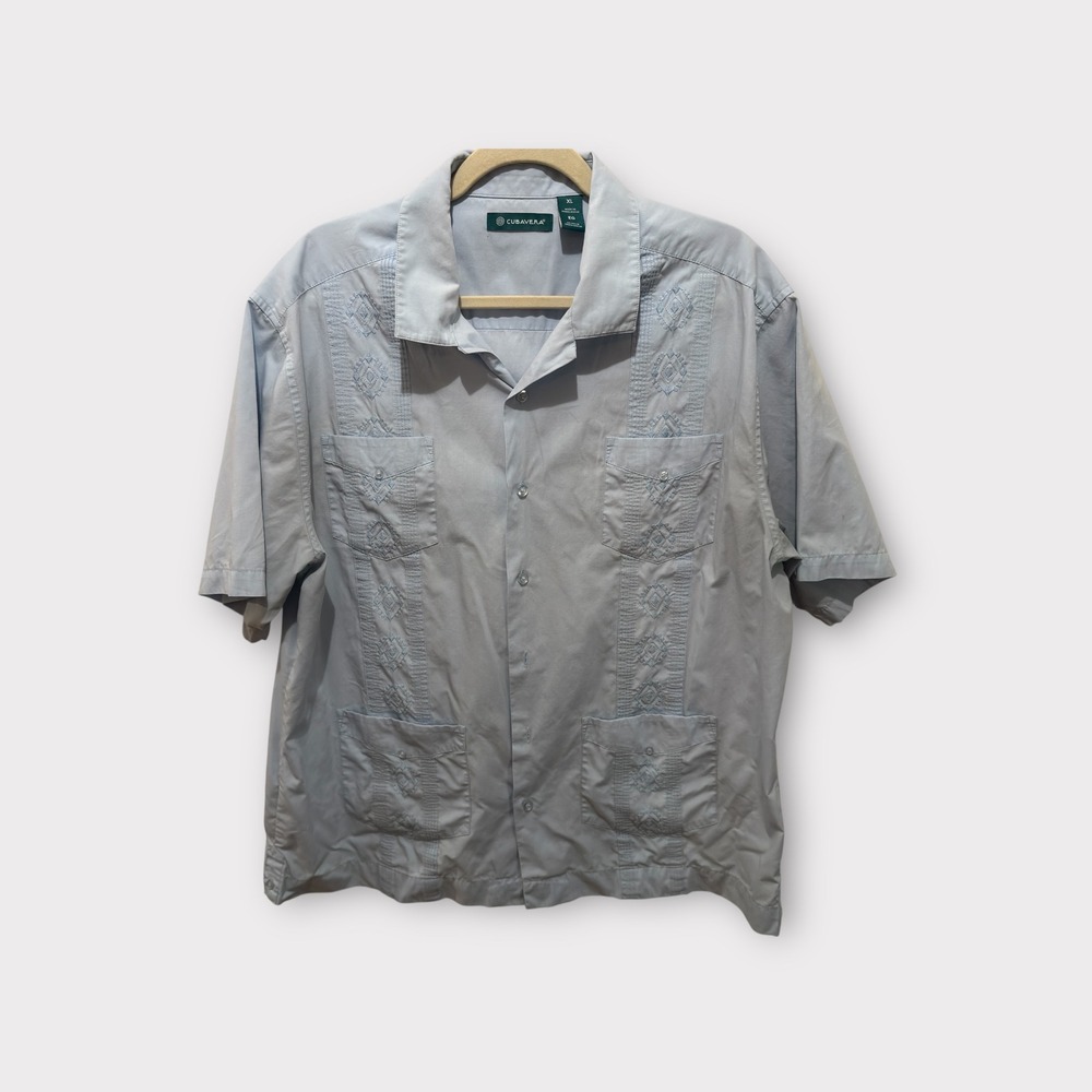 CUBAVERA Mens XL Guayabera Camp Shirt‎ Short Sleeve Button Up Embroidered